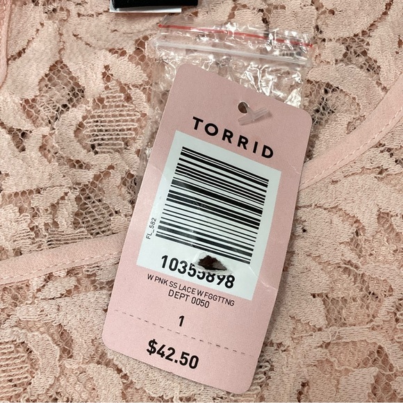 Torrid Size 1 Blush Short Sleeve Lace Top Cut Out Detailing NWT - Picture 3 of 9